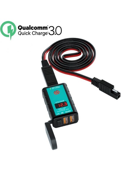 Sae A2 Stili Qcv USB Motosiklet Şarj Cihazı Hızlı Şarj Su Geçirmez Anahtarı Voltmetre ile Sae Fişi USB Tip-C Soket Moto Aksesuarları (Yurt Dışından)