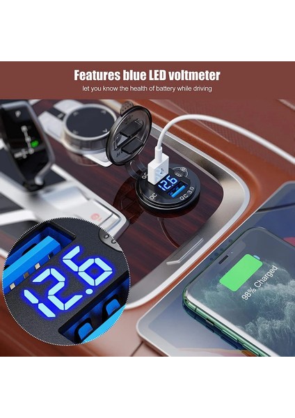Kırmızı Kablo Stili 36W Qc3.0 Motosiklet USB Şarj Soketi LED Ekran Metal Anahtarı Su Geçirmez Evrensel Kamyon Araba Çakmak Soketi Telefon Için (Yurt Dışından) modelleri