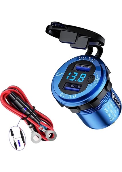 Mavi-Kablo Stili 36W Qc3.0 Motosiklet USB Şarj Soketi LED Ekran Metal Anahtarı Su Geçirmez Evrensel Kamyon Araba Çakmak Soketi Telefon Için (Yurt Dışından)