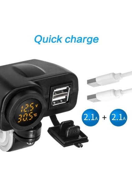 Cep Telefonu Için Dijital Ekran Motosiklet Çift USB Şarj Voltmetre Termometre (Yurt Dışından) modelleri