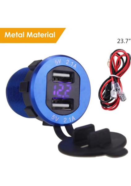 Mavi Stil 2.1A Voltmetre Kablolu In-Line 10A Sigorta Çift USB Şarj Soketi Araba Tekne Deniz Motosikleti Için Su Geçirmez Güç Çıkışı (Yurt Dışından)