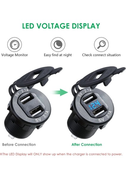 Mavi Stil 2.1A Voltmetre Kablolu In-Line 10A Sigorta Çift USB Şarj Soketi Araba Tekne Deniz Motosikleti Için Su Geçirmez Güç Çıkışı (Yurt Dışından) fırsatları