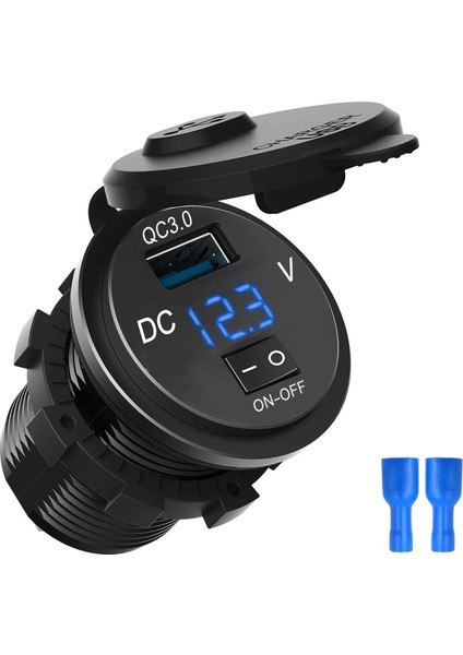 Mavi Stil Hızlı Şarj 3.0 USB Araç Şarj Soketi Dijital Ekran Voltmetre On-Off Araba Deniz Atv Motosiklet Için Anahtarı (Yurt Dışından)