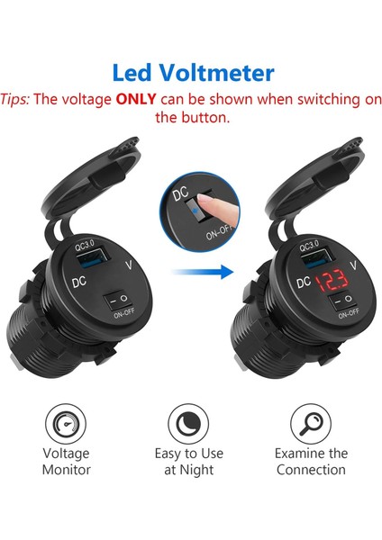 Mavi Stil Hızlı Şarj 3.0 USB Araç Şarj Soketi Dijital Ekran Voltmetre On-Off Araba Deniz Atv Motosiklet Için Anahtarı (Yurt Dışından) modelleri