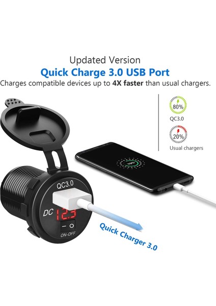Mavi Stil Hızlı Şarj 3.0 USB Araç Şarj Soketi Dijital Ekran Voltmetre On-Off Araba Deniz Atv Motosiklet Için Anahtarı (Yurt Dışından) indirimleri