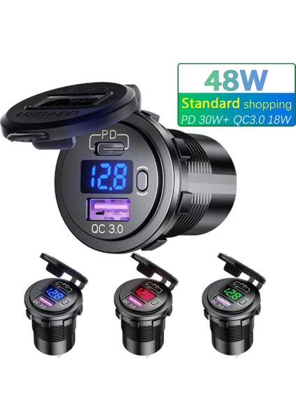 Voltmetre-Yeşil-Çizgi Stili 48W Motosiklet USB Şarj Cihazı Pd+Qc 3.0 Anahtarlı LED Voltmetre USB Araç Şarj Cihazı Evrensel Kamyon Suv Rv Atv Tekne Soketi (Yurt Dışından)