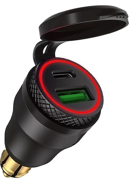 Siyah Kırmızı Stil Alüminyum Type-C Pd Güç Dağıtımı USB Şarj Cihazı 30W Qc 3.0 Hızlı Şarj Cihazı Hella Dın Soketi Için Su Geçirmez Bmw Ducati Triumph (Yurt Dışından)