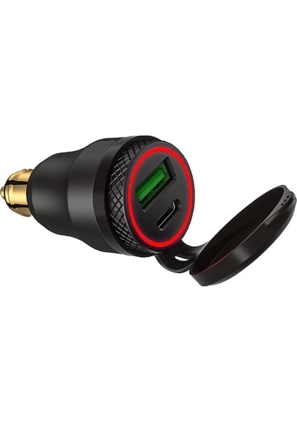 Siyah Kırmızı Stil Alüminyum Type-C Pd Güç Dağıtımı USB Şarj Cihazı 30W Qc 3.0 Hızlı Şarj Cihazı Hella Dın Soketi Için Su Geçirmez Bmw Ducati Triumph (Yurt Dışından)