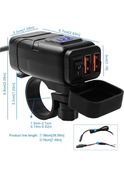 Kırmızı LED Stili Lmodri Motosiklet Araca Monte Şarj Cihazı Su Geçirmez Çift Qc 3.0 Hızlı Şarj 12V Telefon Şarj Cihazı Voltmetre Anahtar Adaptörü (Yurt Dışından)
