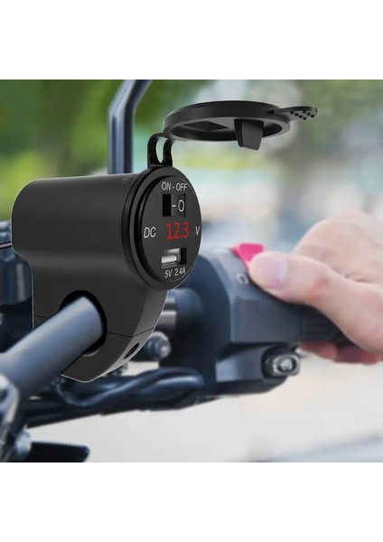 Şerit Tarzı 2.4A Dijital Ekran Cep Telefonu Adaptörü Alüminyum Alaşımlı Su Geçirmez Araba Hızlı Şarj Cihazı, Anahtarlı Motosiklet USB Şarj Cihazı (Yurt Dışından)