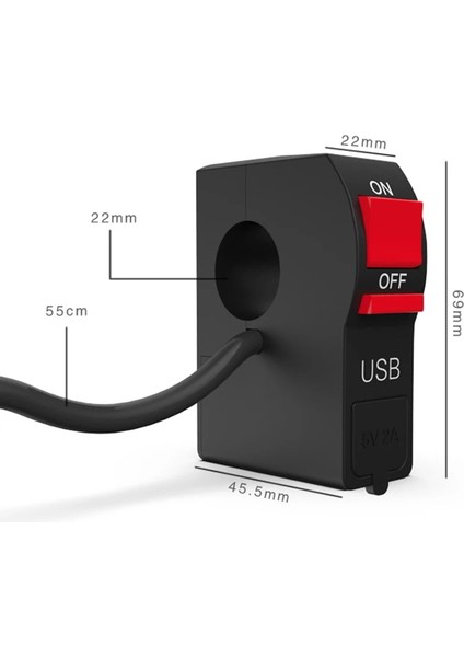 Siyah Stil 12V Evrensel Motosiklet Gidon Anahtarı "usb Şarj Cihazı ile Kapalı Düğme Anahtarı 4 Telli Su Geçirmez Konnektör (Yurt Dışından)