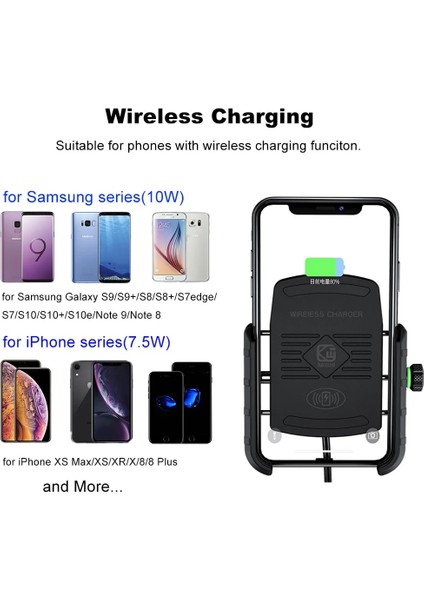Beyaz Stil Motosiklet Kablosuz Şarj Cihazı Dikiz Aynası Montaj Desteği Qc3.0 USB Hızlı Şarjlı Cep Telefonu Akıllı Telefon Tutacağı Gidon (Yurt Dışından) modelleri