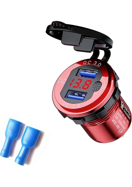 Kırmızı Stil 36W Qc3.0 Motosiklet USB Şarj Soketi LED Ekran Metal Anahtarı Su Geçirmez Evrensel Kamyon Araba Çakmak Soketi Telefon Için (Yurt Dışından)