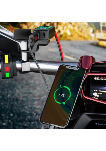 M2C-SAE Stili Deelife USB Motosiklet Şarj Cihazı Moto Motor Motosiklet Için Su Geçirmez Voltmetre 12V Güç Kaynağı Soketi Hızlı Şarj Çift Bağlantı Noktalı (Yurt Dışından)