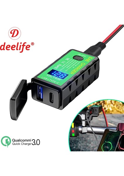 M2C-SAE Stili Deelife USB Motosiklet Şarj Cihazı Moto Motor Motosiklet Için Su Geçirmez Voltmetre 12V Güç Kaynağı Soketi Hızlı Şarj Çift Bağlantı Noktalı (Yurt Dışından)