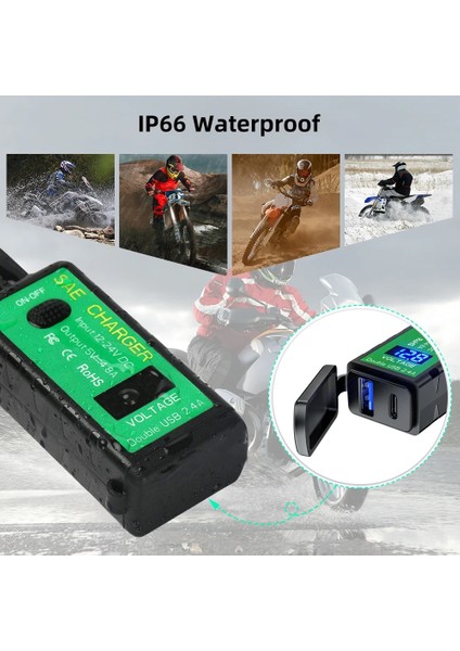 M2C-SAE Stili Deelife USB Motosiklet Şarj Cihazı Moto Motor Motosiklet Için Su Geçirmez Voltmetre 12V Güç Kaynağı Soketi Hızlı Şarj Çift Bağlantı Noktalı (Yurt Dışından)