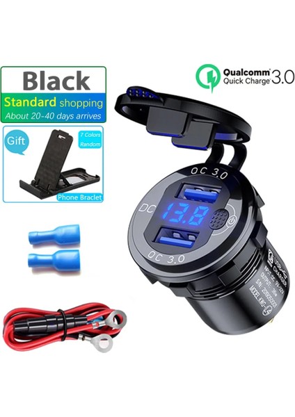 Siyah-Çizgi-Standart Stil LED Ekran 36W Qc3.0 Motosiklet USB 12V Soket Metal Anahtarı Su Geçirmez Evrensel Kamyon Araba Çakmak Soketi Telefon Kamerası Için (Yurt Dışından)