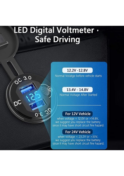 Siyah-Çizgi-Standart Stil LED Ekran 36W Qc3.0 Motosiklet USB 12V Soket Metal Anahtarı Su Geçirmez Evrensel Kamyon Araba Çakmak Soketi Telefon Kamerası Için (Yurt Dışından) indirimleri