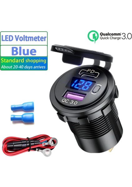 Voltmetre-Mavi-Çizgi Stili 48W Motosiklet USB Şarj Cihazı Pd+Qc 3.0 Anahtarlı LED Voltmetre USB Araç Şarj Cihazı Evrensel Kamyon Suv Rv Atv Tekne Soketi (Yurt Dışından)