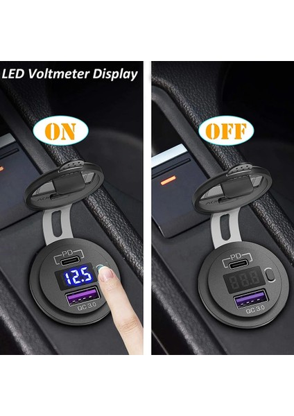 Voltmetre-Mavi-Çizgi Stili 48W Motosiklet USB Şarj Cihazı Pd+Qc 3.0 Anahtarlı LED Voltmetre USB Araç Şarj Cihazı Evrensel Kamyon Suv Rv Atv Tekne Soketi (Yurt Dışından)