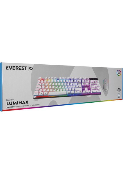 KM-198 Luminax Beyaz Gökkuşağı Aydınlatmalı Q Gaming Oyuncu Klavye + Mouse Set