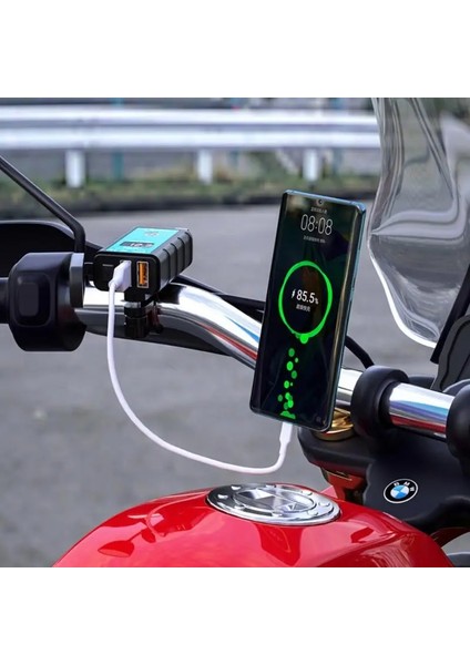 Sae B1 Stili Qcv USB Motosiklet Şarj Cihazı Hızlı Şarj Su Geçirmez Anahtarı Voltmetre ile Sae Fişi USB Tip-C Soket Moto Aksesuarları (Yurt Dışından) fiyatları