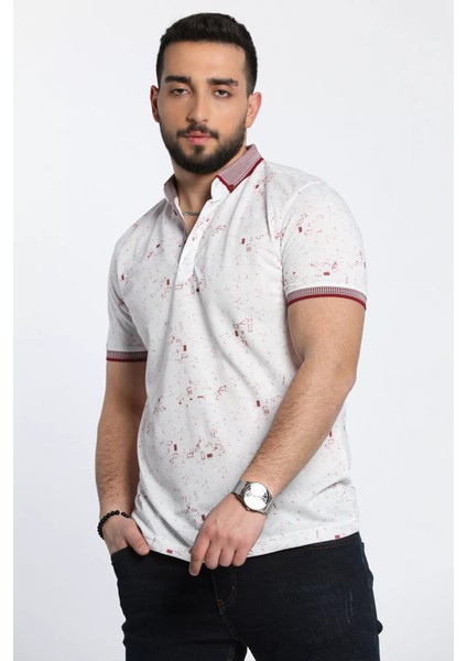 Ön Yarım Düğmeli Desenli Polo Yaka Erkek Tişört