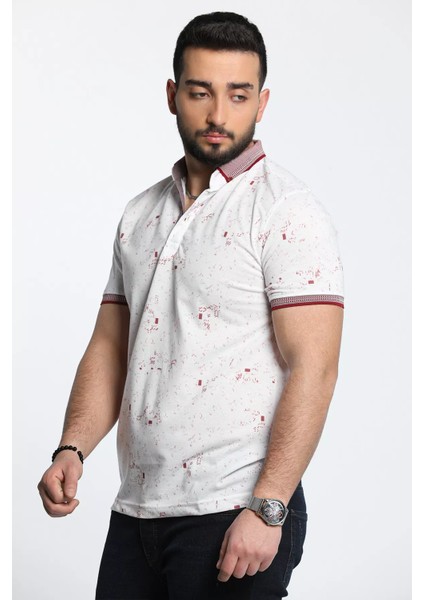 Ön Yarım Düğmeli Desenli Polo Yaka Erkek Tişört modelleri