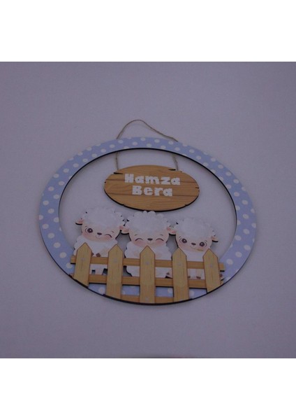 Bahçedeki Minik Kuzucuklar Temalı Kişiye Özel Kapı Süsü