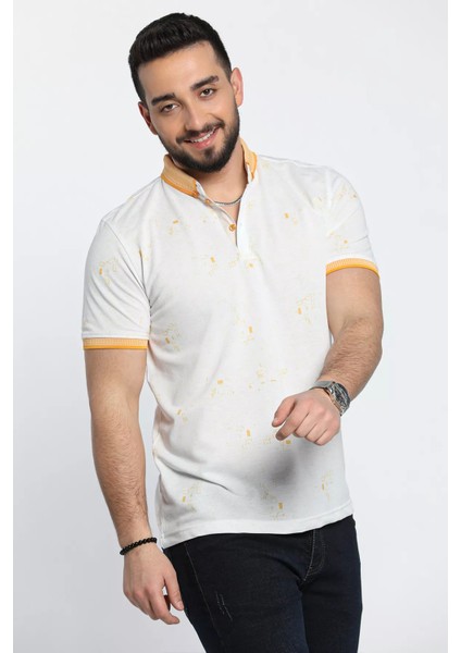 Ön Yarım Düğmeli Desenli Polo Yaka Erkek Tişört modelleri
