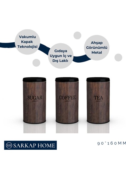 Home Vakumlu Kapaklı 3'lü Metal Saklama Kabı Seti - Maun