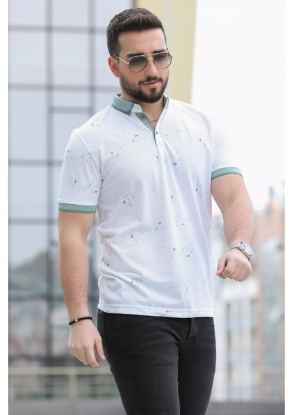 Ön Yarım Düğmeli Desenli Polo Yaka Erkek Tişört modelleri