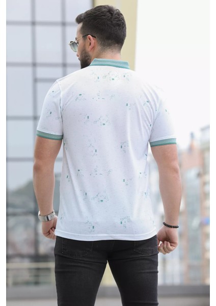 Ön Yarım Düğmeli Desenli Polo Yaka Erkek Tişört fırsatları