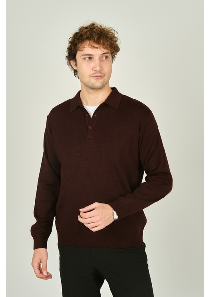 Erkek Polo Yaka Düğmeli Yün Kazak 6091023 K.bordo fiyatları
