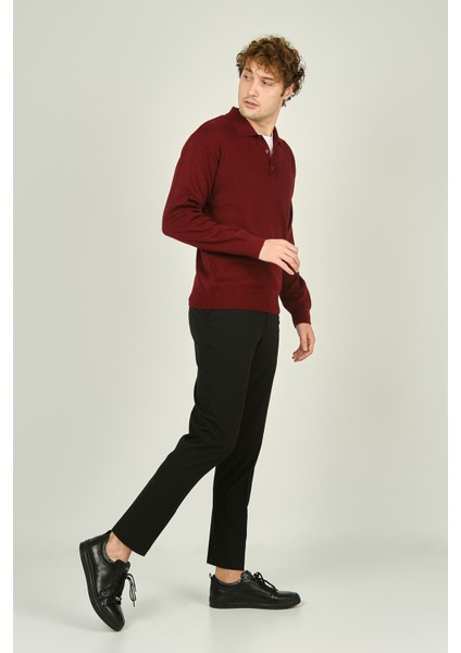Erkek Polo Yaka Düğmeli Yün Kazak 6091023 D.bordo modelleri