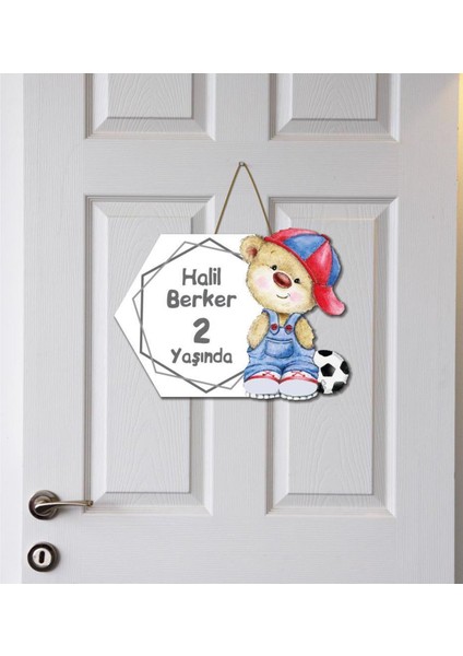 Futbolcu Ayıcık Temalı Kişiye Özel Kapı Süsü