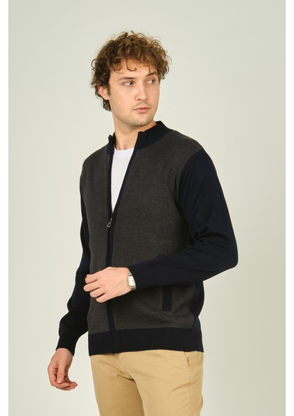 Erkek Fermuarlı Cep Detaylı Hakim Yaka Yün Hırka 4491 Lacivert fiyatları