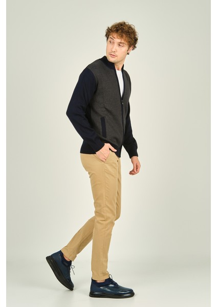 Erkek Fermuarlı Cep Detaylı Hakim Yaka Yün Hırka 4491 Lacivert modelleri