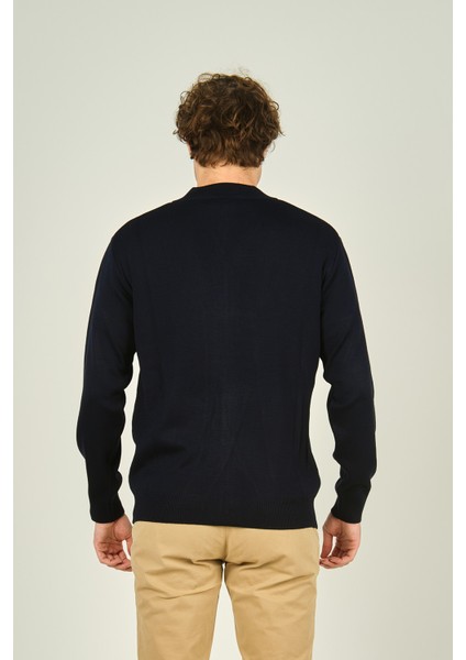 Erkek Fermuarlı Cep Detaylı Hakim Yaka Yün Hırka 4491 Lacivert fırsatları