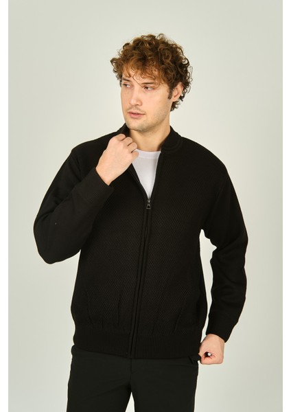 Erkek Fermuarlı Çift Cepli Hakim Yaka Triko Yün Mont 9040 Siyah fiyatları