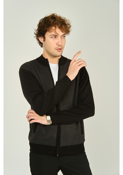 Erkek Fermuarlı Cep Detaylı Hakim Yaka Yün Hırka 4491 Siyah fiyatları