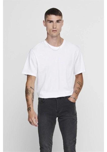 Only&sons 22002973 0 Yaka Erkek Tshirt - Ekru
