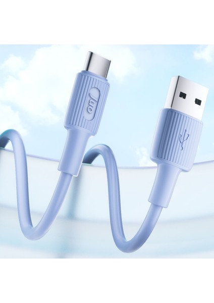 66W Usb-A To USB Type-C Silikon Hızlı Şarj ve Data Kablosu Mavi 1 Metre