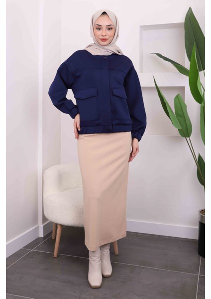 Lacivert Ön Fermuarlı Cepli Scuba Ceket fiyatları
