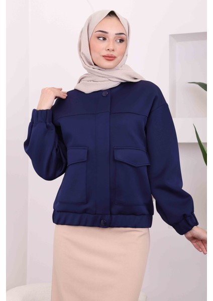Lacivert Ön Fermuarlı Cepli Scuba Ceket modelleri