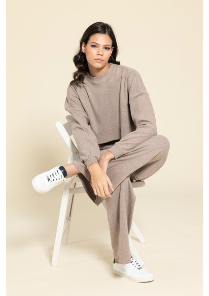 Crop Cepli Kahve Pantolon Takım