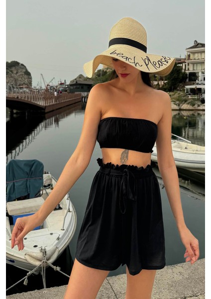 2'li Bustiyerli Siyah Alt Üst Şort Takım modelleri