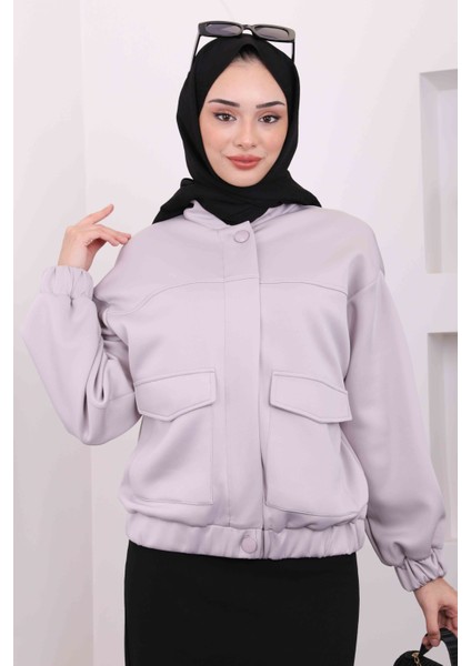 Gri Ön Fermuarlı Cepli Scuba Ceket modelleri