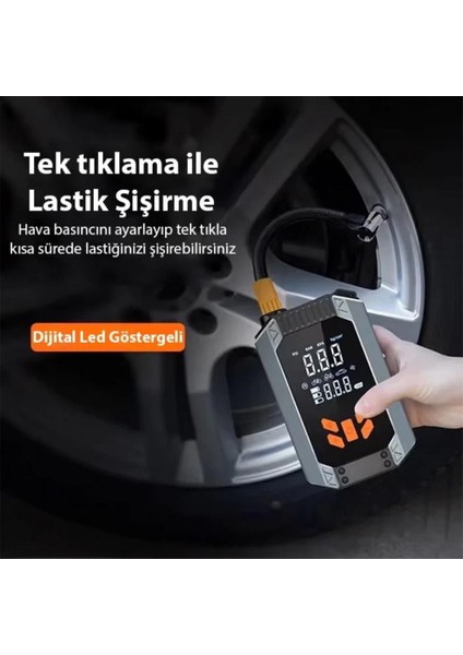 150W 4in1 Akü STARTER,150PSI Lastik Pompası, 8000MAH Powerbank ve LED Işıklı Araç Acil Durum Seti