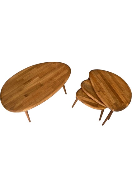 Asimetrik Masif Ahşap Orta Sehpa ve 3'lü Zigon / 2'li Zigon Sehpa Seti, Modern Masif Ahşap Sehpa Seti Meşe / Ceviz / Antrasit fiyatları